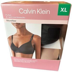 CALVIN KLEIN Bras 2-Pack XL Lightly Lined Wireless Microfiber Black Nude‎ NWT